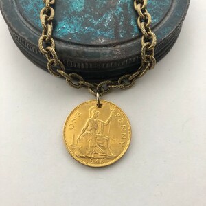 Vintage Coin Necklace gold Penny Necklace 1948 One Penny pendant