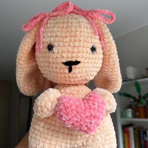 Amigurumi Bunny Plush, Handmade Crochet Bunny Toy, Cute Stuffed Animal, Bunny With Pink Heart, Cute Gift