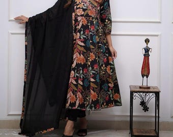 Floral Anarkali Kurti Pant Dupatta Designer Kurta For Women Indian Wedding Dress 3PC Kurtis