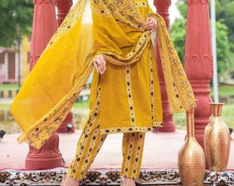 Kurti Anarkali bordado con dupatta, Kurta de diseñador para mujer, vestido de boda indio de 3 piezas.