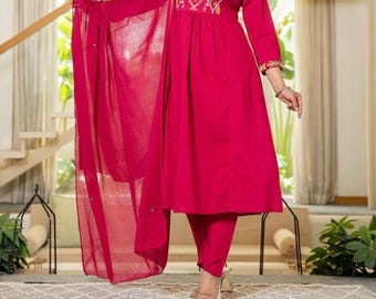 Conjunto de Kurti Anarkali bordado con pantalón y dupatta, vestido de boda indio de 3 piezas.