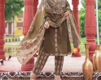Embroidered Anarkali Kurti Pant Dupatta Designer kurta Suit Indian Wedding Dress 3PC Kurtis
