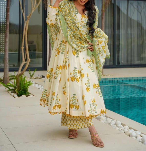 white christmas dresses Buy Rust Floral Printed Cotton Anarkali Online main image 0