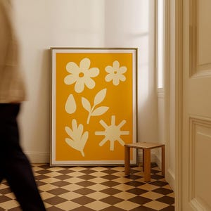 Mid Century Modern Floral Print: Yellow Abstract Flower Art (Digital Download)