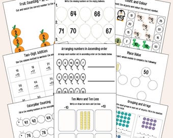Year 2 Math Activity Bundle (UK Curriculum Aligned) | Math Worksheets for Children Aged 6-7