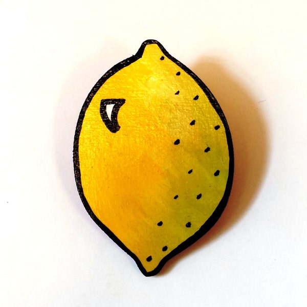 Broche de peintes à la main bois citron rétro / Pin, Original Design by Vivian Estalella