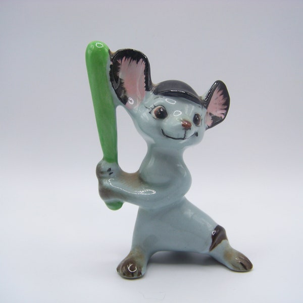 Vintage Ucagco Ceramic Mouse with Baseball Bat original foil sticker