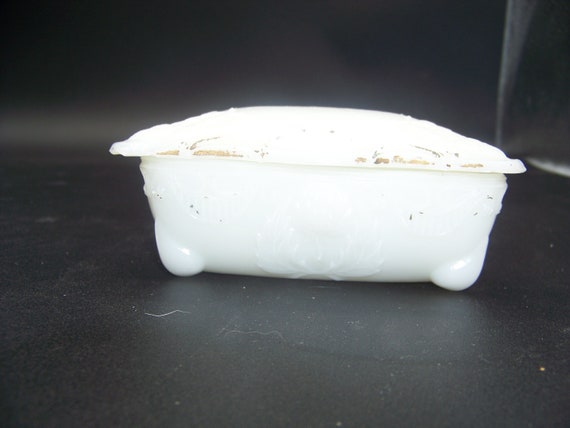 Antique Victorian Milk Glass Rectangular Trinket … - image 2