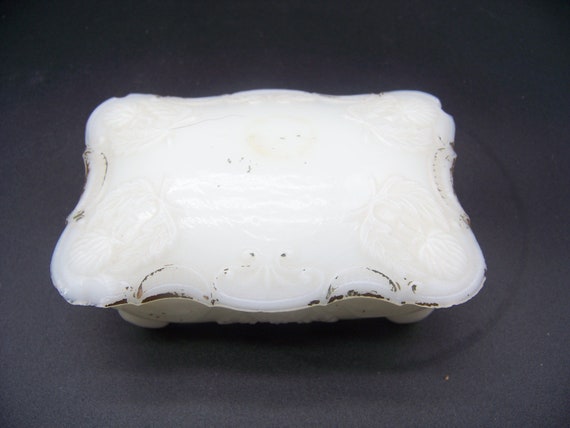 Antique Victorian Milk Glass Rectangular Trinket … - image 1