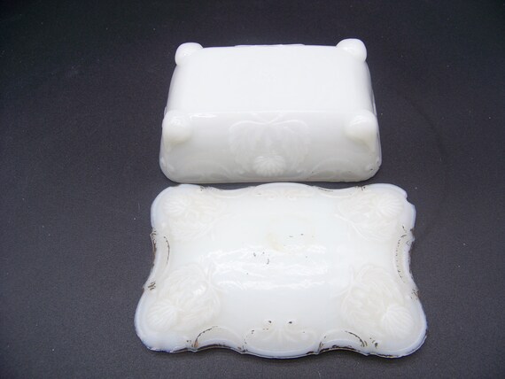 Antique Victorian Milk Glass Rectangular Trinket … - image 5