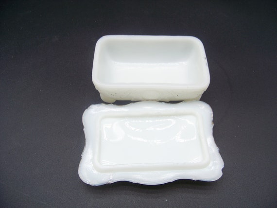 Antique Victorian Milk Glass Rectangular Trinket … - image 3