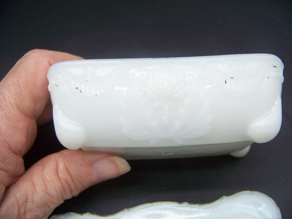 Antique Victorian Milk Glass Rectangular Trinket … - image 4