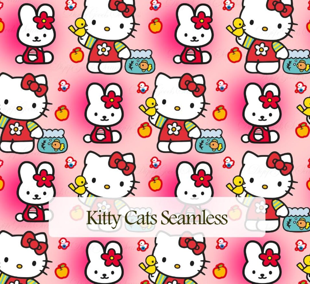 Pink Kitty Graphics Kitty Cats Pink Seamless Pattern,png Seamless,digital Download for ...