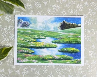 Stampa Giardino Segreto / Decorazione da Parete / Per Amanti degli Anime Studio Ghibli / Paesaggio Accogliente Acquerello / Estetica Fantasiosa