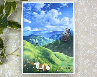 Stampa di Howls Garden / Decorazione da parete / Per gli amanti degli anime dello Studio Ghibli / Paesaggio accogliente ad acquerello / Estetica fiabesca e stravagante