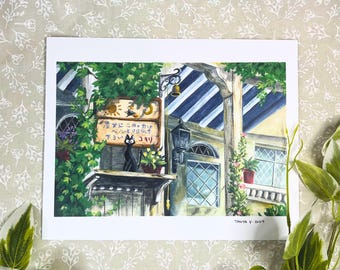 Kiki's Home Cottage Print | Wall Decoration | Studio Ghibli Anime Lovers | Landscape Cozy Watercolor Art | Witchy Whimsical Aesthetic