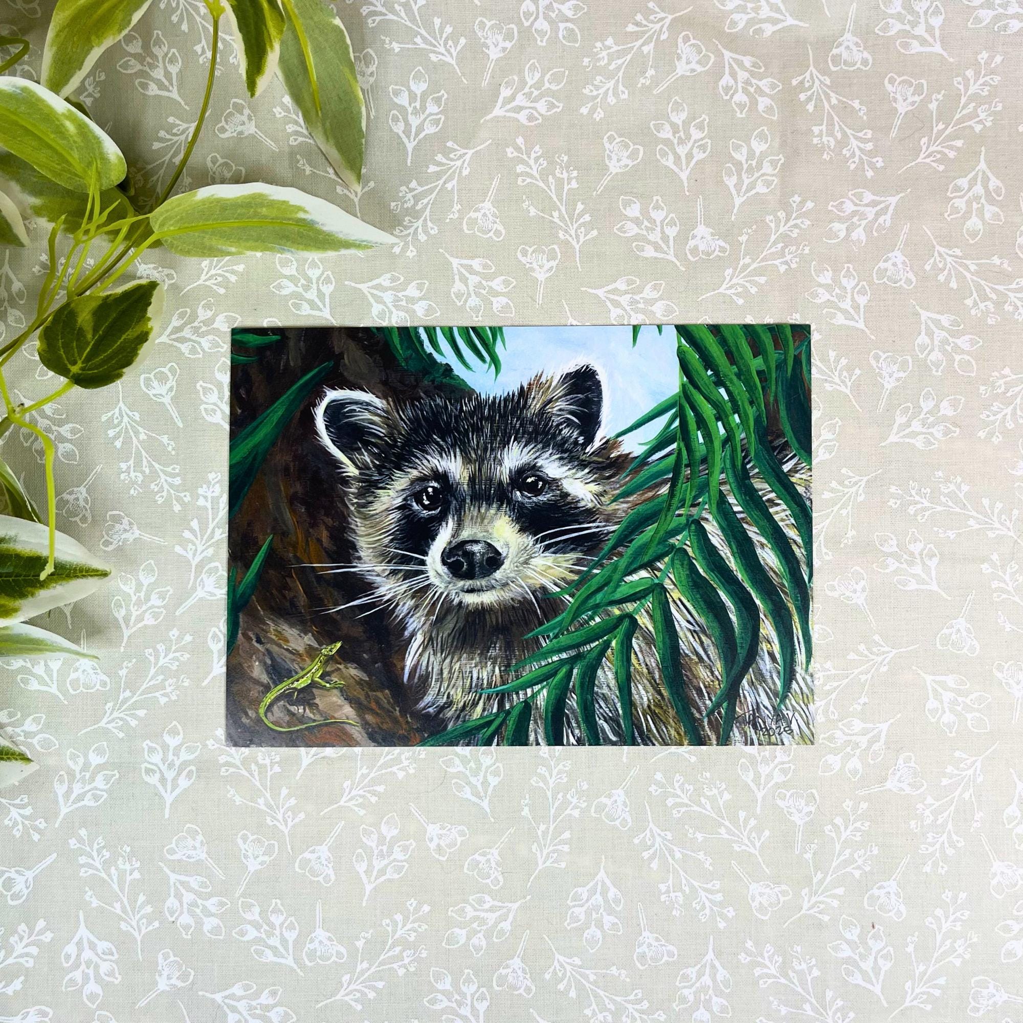 アライグマのアートプリント、アクリル画、動物の壁飾り、かわいい 