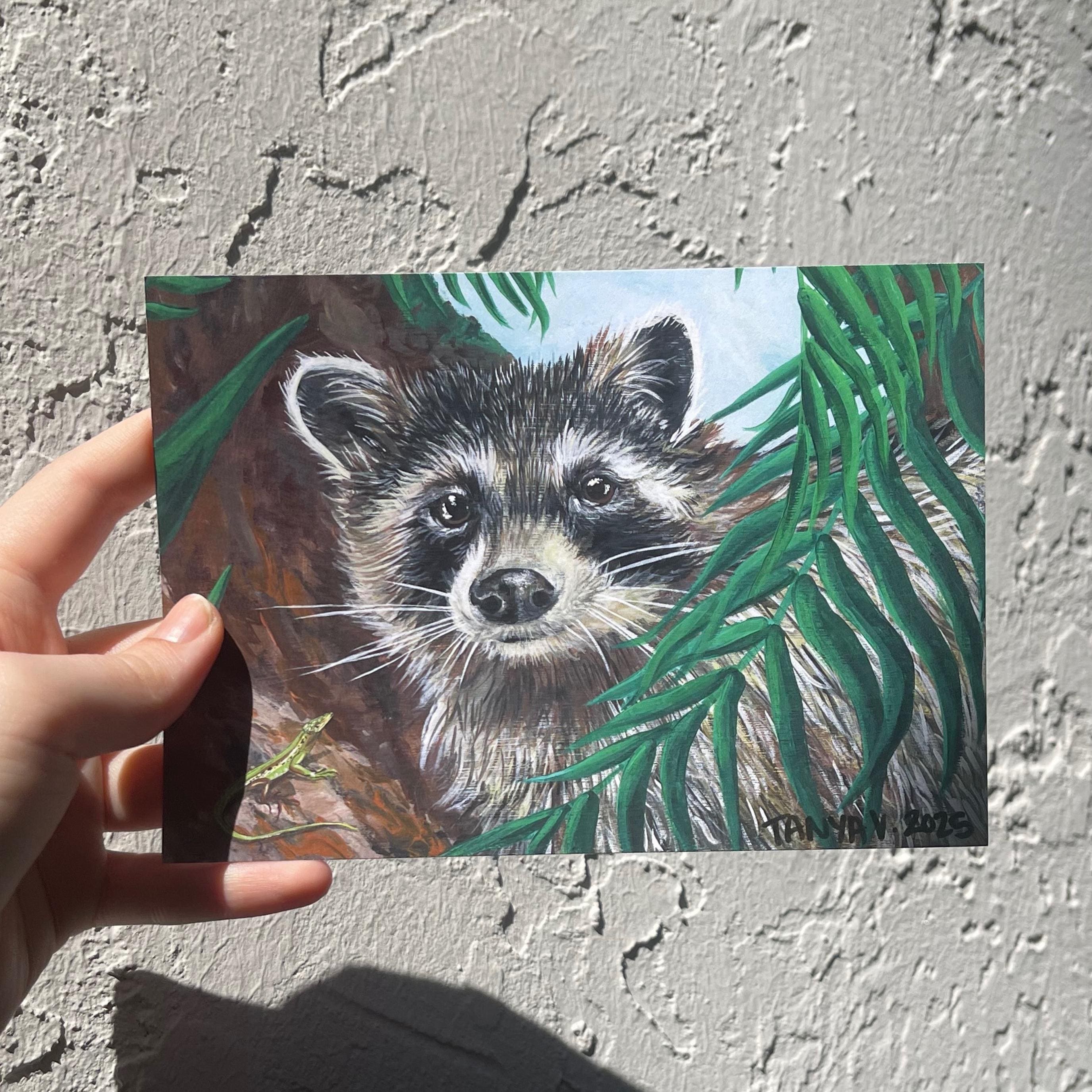 アライグマのアートプリント、アクリル画、動物の壁飾り、かわいい 