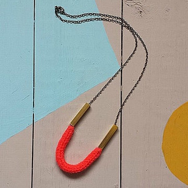 Simple French Knitted Neon Brass Necklace SALE