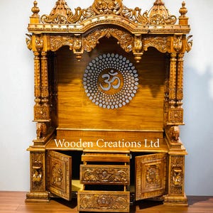 Templo de madera grande hecho a mano para mandir de madera. Templo de madera hecho a mano, decoración de sala de pooja, mandir de madera, altar para el hogar, artículos indios hechos a mano.