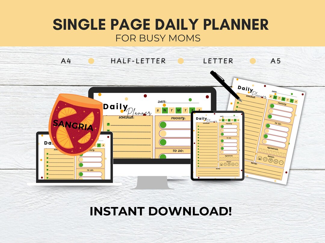 Kawaii Daily Planner Printable for Busy Moms, Single Page Brain Dump ...