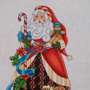 Gingerbread Santa HP embellished Needlepoint Canvas