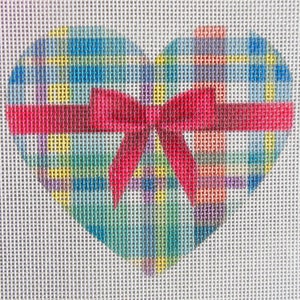 Pink Bow Plaid Heart Needlepoint Canvas