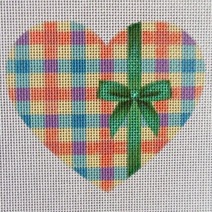 Green Bow Plaid Heart Needlepoint Canvas