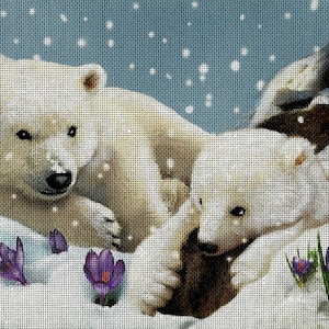 Snowy Polar Bears HP Needlepoint Canvas