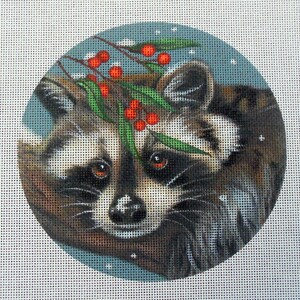 Sleepy Bandit Round Needlepoint Canvas
