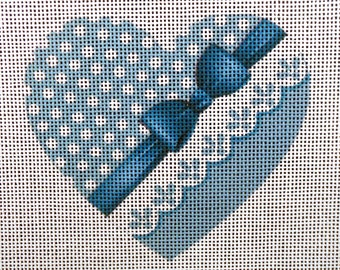 Blue Romance Heart Needlepoint Canvas