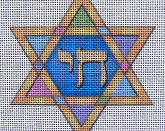 Chai Star of David Needlepoint Canvas