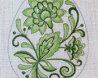 Green Chinoiserie Egg Needlepoint Canvas