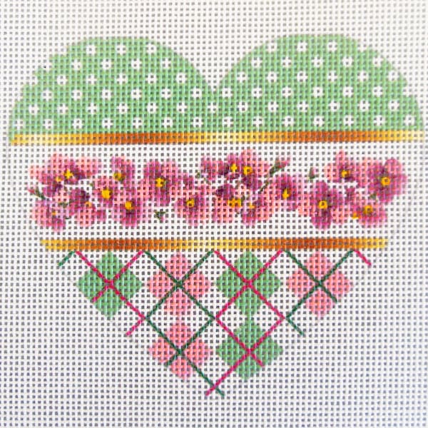 Pink Poppy Heart Needlepoint Canvas