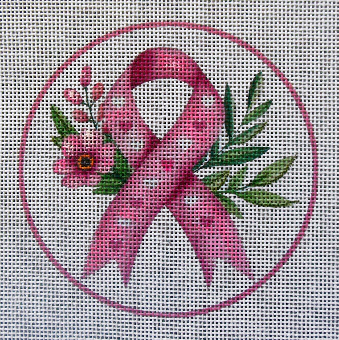 Needlepoint Ribbon Pink Ribbon Flower Needlepoint Canvas - Etsy