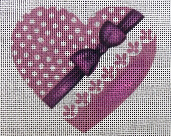 Purple Romance Heart Needlepoint Canvas