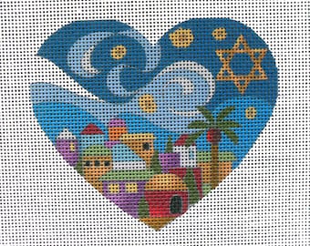 Jerusalem Starry Night Heart Needlepoint Canvas