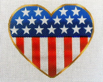 American Flag Heart Needlepoint Canvas