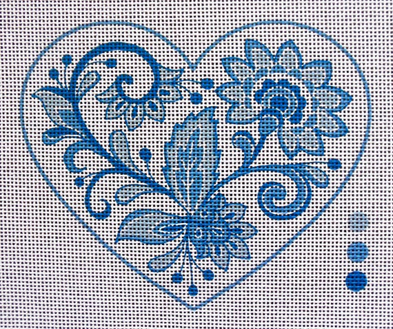 6.5″ Tobacco Leaf Chinoiserie Heart Needlepoint Canvas