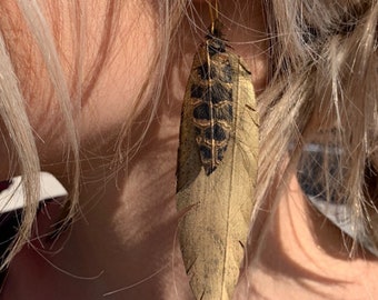 Bike inner-tube,Vegan leather,hand painted feather earrings made from upcycled bicycle inner tube hand painted feather earrings