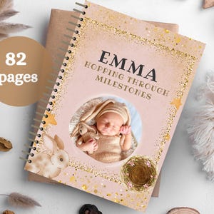 Journal d&#39;étapes pour bébé sur le thème du lapin | Livre de souvenirs de bébé pour les nouveaux parents | Journal de souvenirs pour nouveau-nés | Idée cadeau baby shower | Livre de souvenirs
