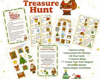 Jogo para imprimir Caça ao Tesouro do Papai Noel | Caça ao Tesouro de Natal para Crianças | PDF de Atividades para o Feriado