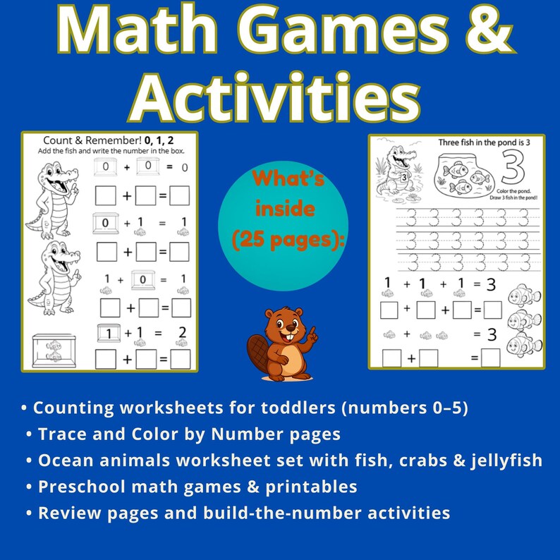 Ocean Animals Math Games | Preschool Counting, Tracing (PDF, 25 Pages ...