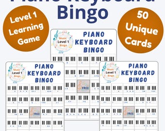 Piano Keyboard Bingo Game – Music Note Recognition Activity – Beginner Piano Learning – Printable Music Class Game – Level 1