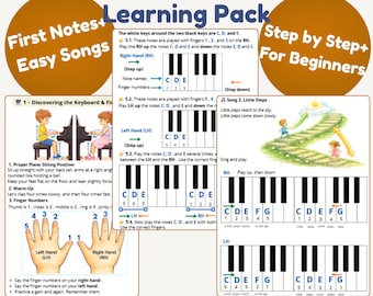 Folhas de exercícios de piano para iniciantes, aulas de piano para crianças, jogos musicais imprimíveis para crianças, músicas fáceis para piano, nível 1.
