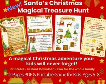 Jogo de Caça ao Tesouro de Natal | A Aventura Mágica do Papai Noel | 12 Páginas | Idades 5–8
