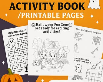 Livro de Atividades de Halloween para Crianças | Folhas de Exercícios para Imprimir | Labirintos, Enigmas e Quebra-cabeças em PDF
