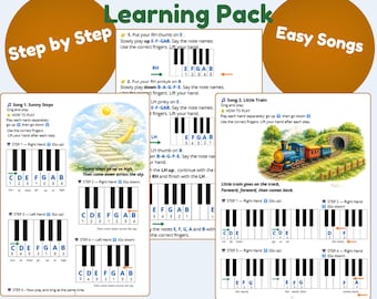 Folhas de exercícios de piano para iniciantes, aulas de piano para crianças, jogos musicais imprimíveis para crianças, músicas fáceis para piano, nível 2.