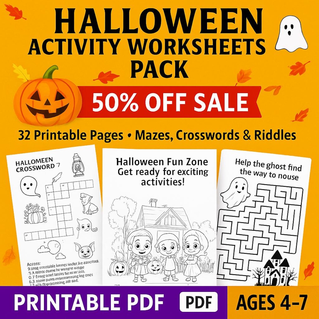 Halloween Activity Book for Kids | Printable Worksheets | Mazes ...