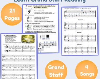 Level 5 Grand Staff Piano Worksheets Beginner Piano Lessons for Kids Printable Bass Clef Easy Piano Songs Music Theory